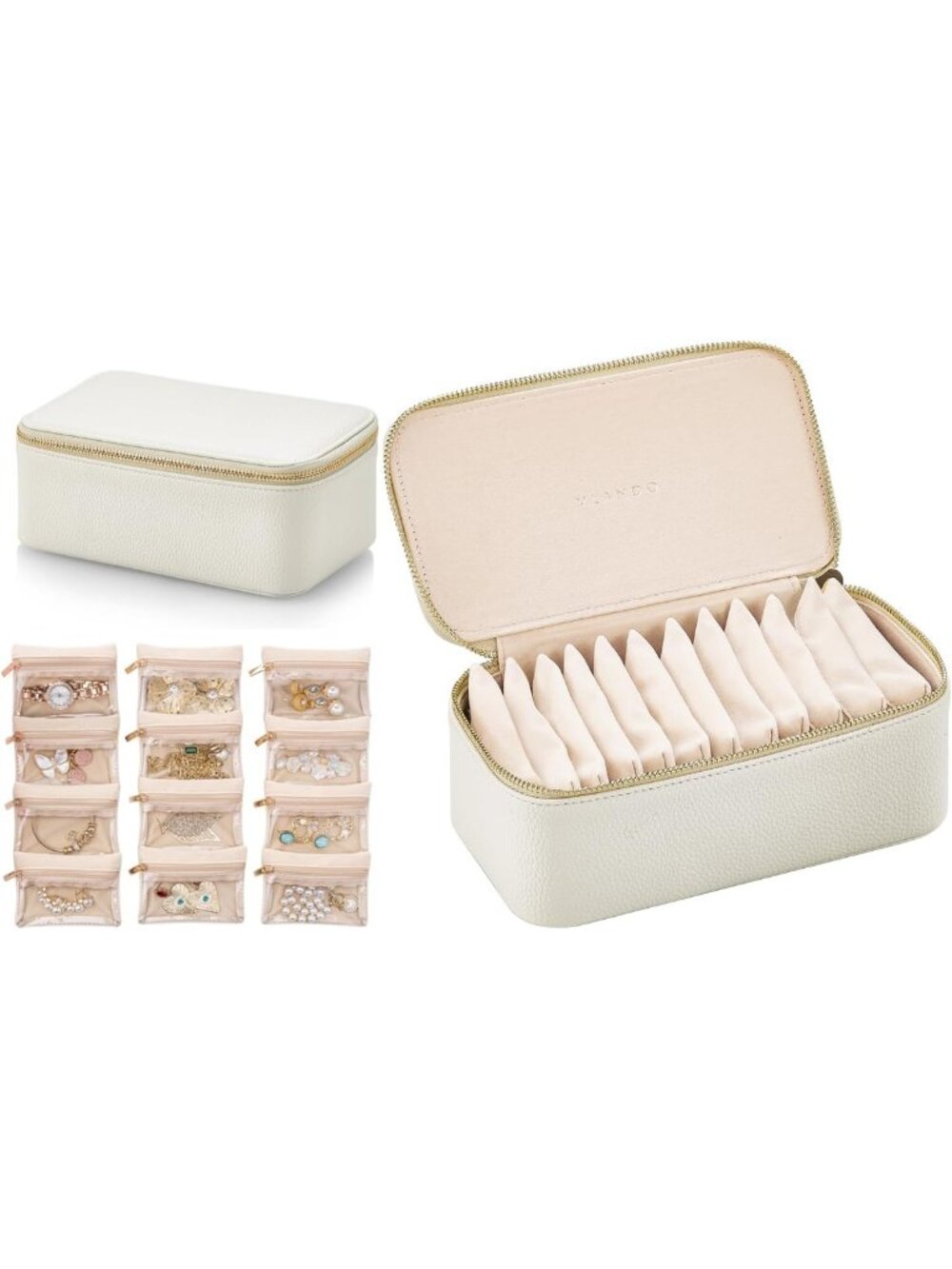 Portable Travel Jewelry Organizer - PU Leather Case with Zippered Pouches for